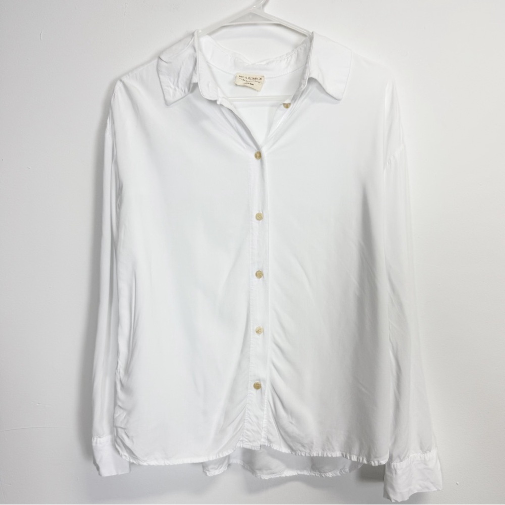 Mus & Bombon Button Up Blouse Womens Small White Cotton Spain
